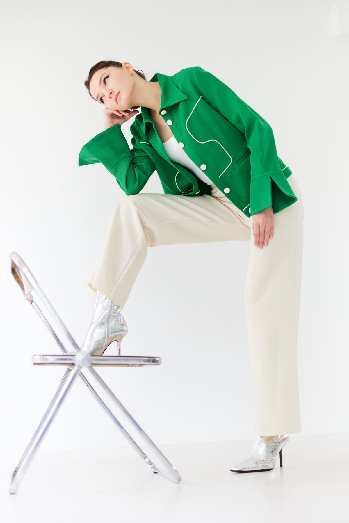 VESTE COOPER en laine avec détails rétro-futuriste contrastés | VERT BLANC
