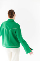 VESTE COOPER en laine avec détails rétro-futuriste contrastés | VERT BLANC