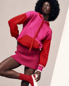PULL COLANI à capuche en laine mérinos et cachemire | ROSE ROUGE