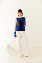 TOP KIM bicolore en alpaga sans manches | BLEU + MARINE