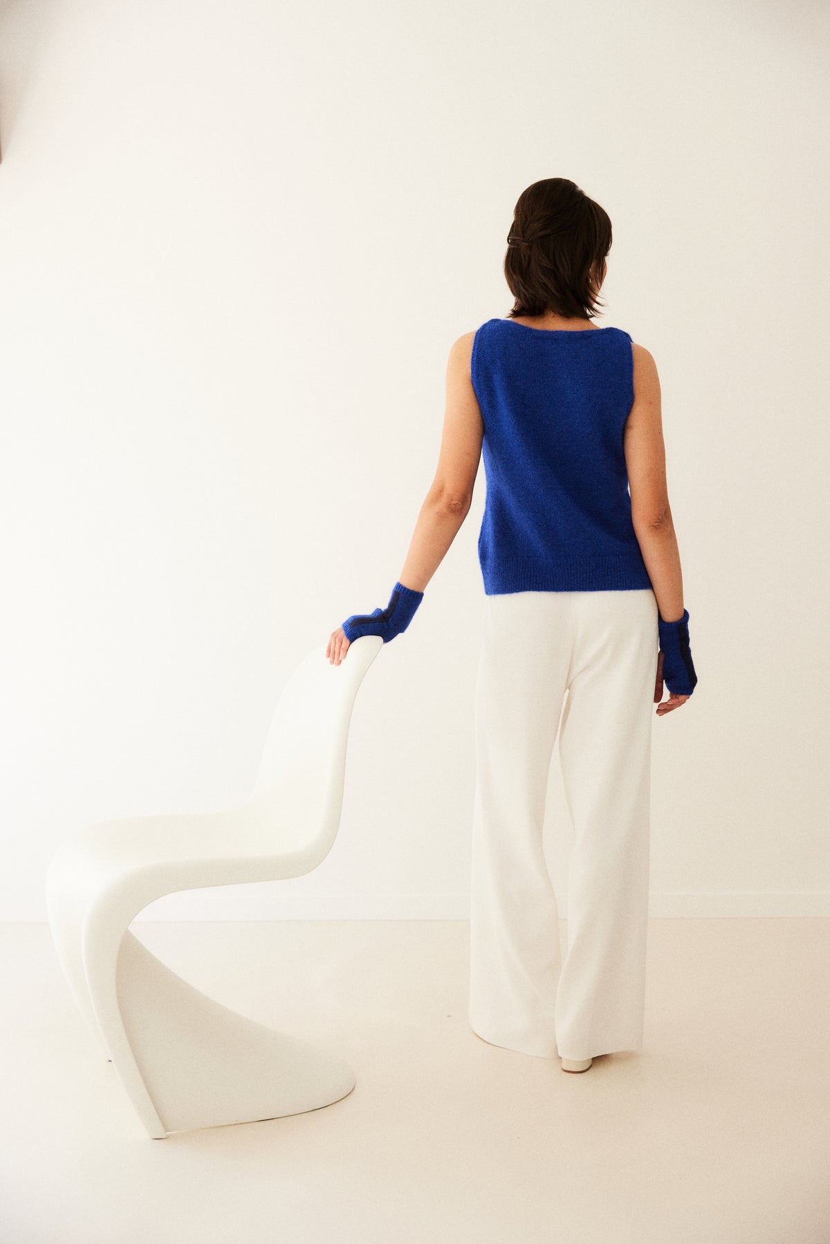 TOP KIM bicolore en alpaga sans manches | BLEU + MARINE