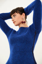 PULL PALOMA à manches longues texturé en alpaga | BLEU + MARINE