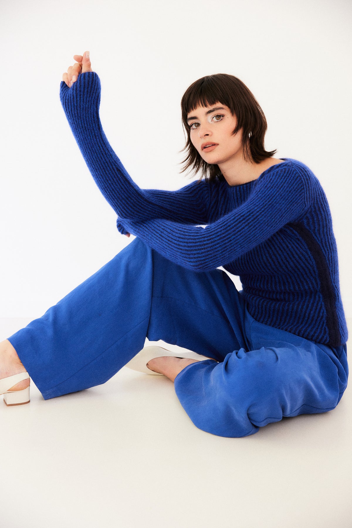 PULL PALOMA à manches longues texturé en alpaga | BLEU + MARINE