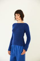 PULL PALOMA à manches longues texturé en alpaga | BLEU + MARINE