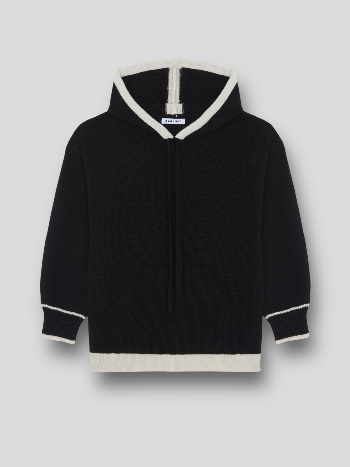PULL COLANI à capuche en laine mérinos et cachemire | NOIR BLANC