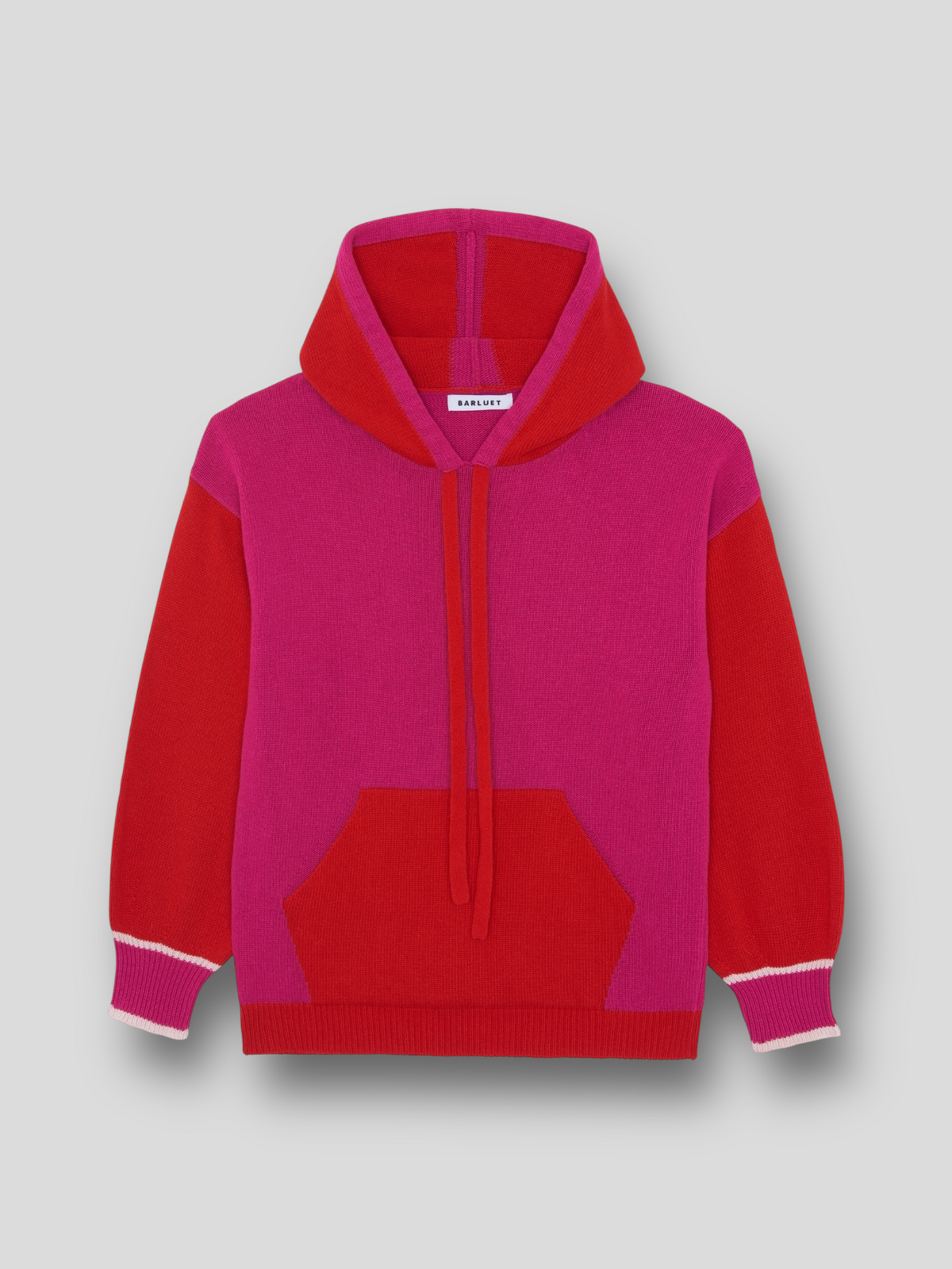 PULL COLANI à capuche en laine mérinos et cachemire | ROSE ROUGE